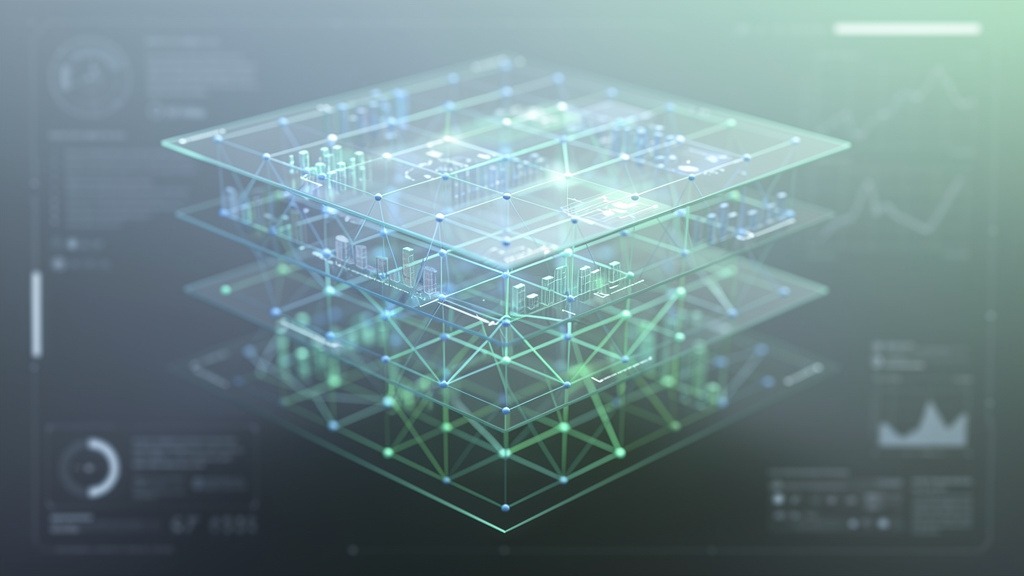 Abstract visualization of a data comparison matrix with glowing interconnected points, representing a feature-by-feature analysis.